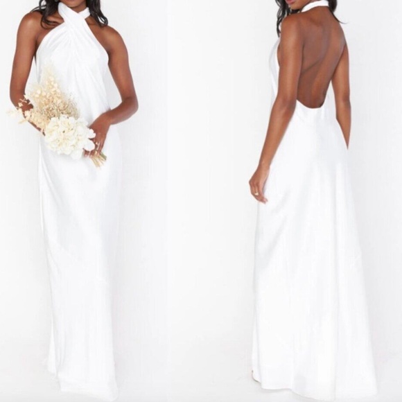 Show Me Your MuMu Jasmine Halter Maxi Dress Ivory Luxe Satin Size XS - Picture 1 of 2